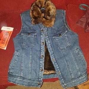 Denim fur lined vest